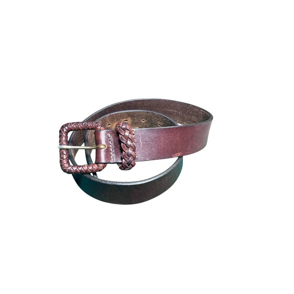 Limited Braided Leather Belt Brown Boho Western Y2K Genuine Leather Womens M